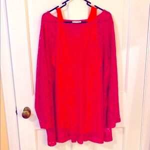Susan Graver Red Asymmetrical Oversized Tunic